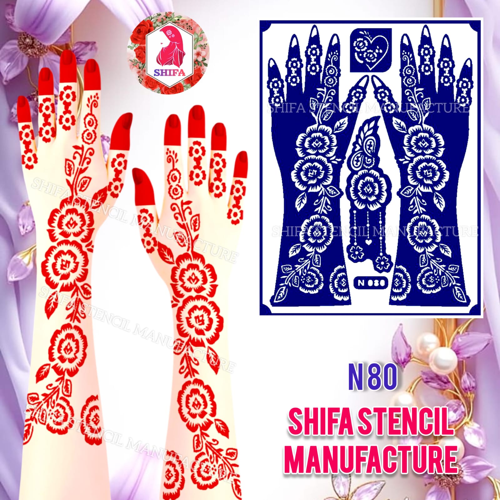 N 80 Floral Radiance Garland Sticker Overview Henna Stencil - Shifa Stencil